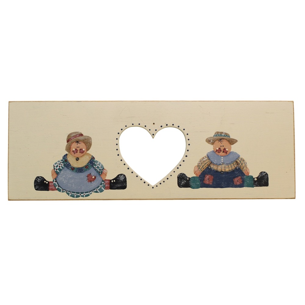 Vtg Folk Art Wall Plaque Hand‎ Painted Heart 1994Primitive Amish Folk